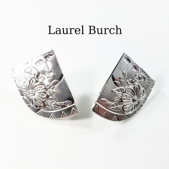 Vintage Laurel Burch Blossoming Woman Earrings, Rhodium Plated, 1990s - Picture 1 of 10